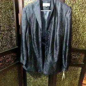 Travis Ayers NWT 14W Navy Blue, 100% Silk Dressy Jacket Lined Career Vintage